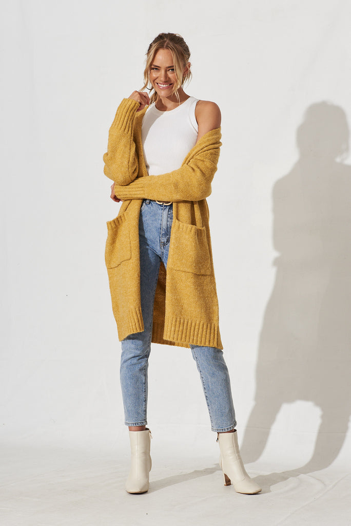 Colindale Knit Cardigan In Mustard Wool Blend - full length