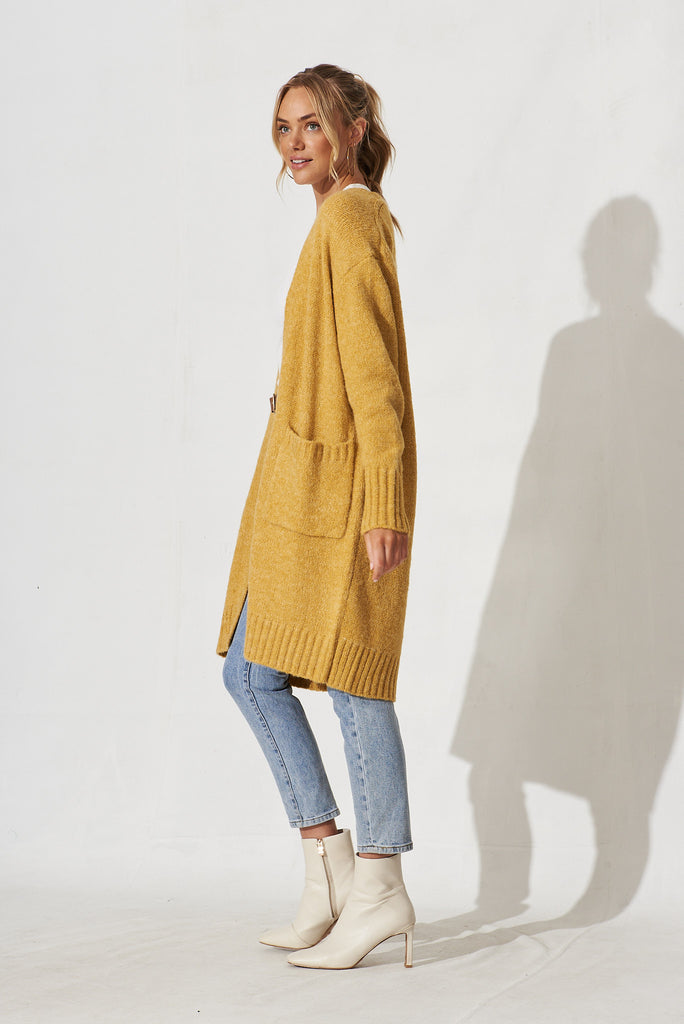 Colindale Knit Cardigan In Mustard Wool Blend - side