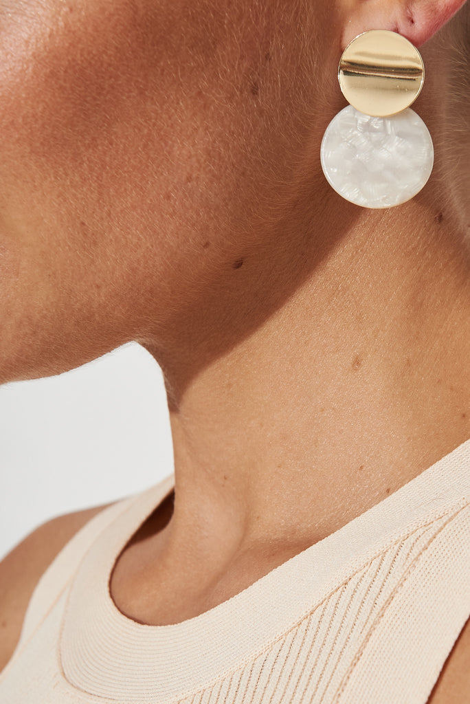 August + Delilah Grazia Earrings In White Pearlescent With Gold - side close up