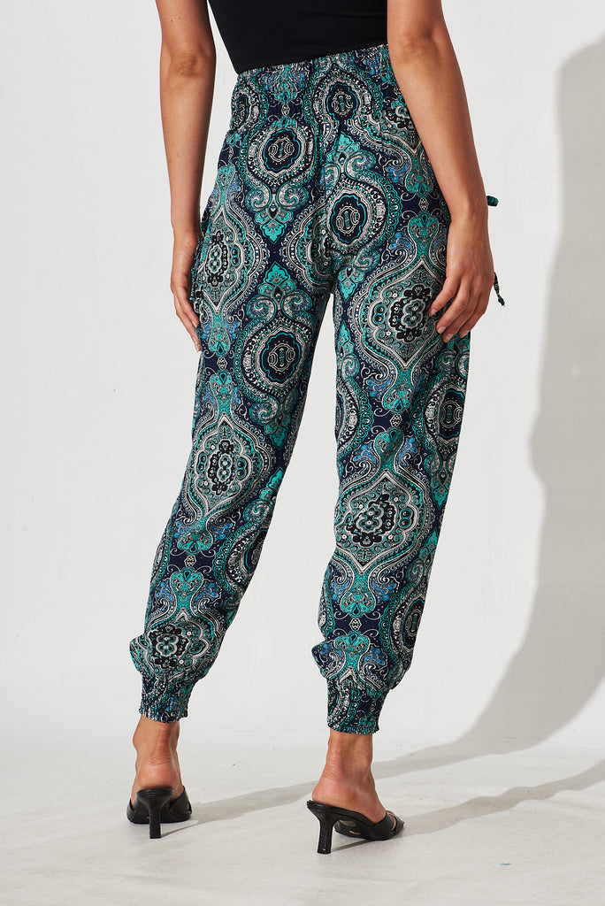 Gabby Lounge Pants In Teal Paisley Print - back