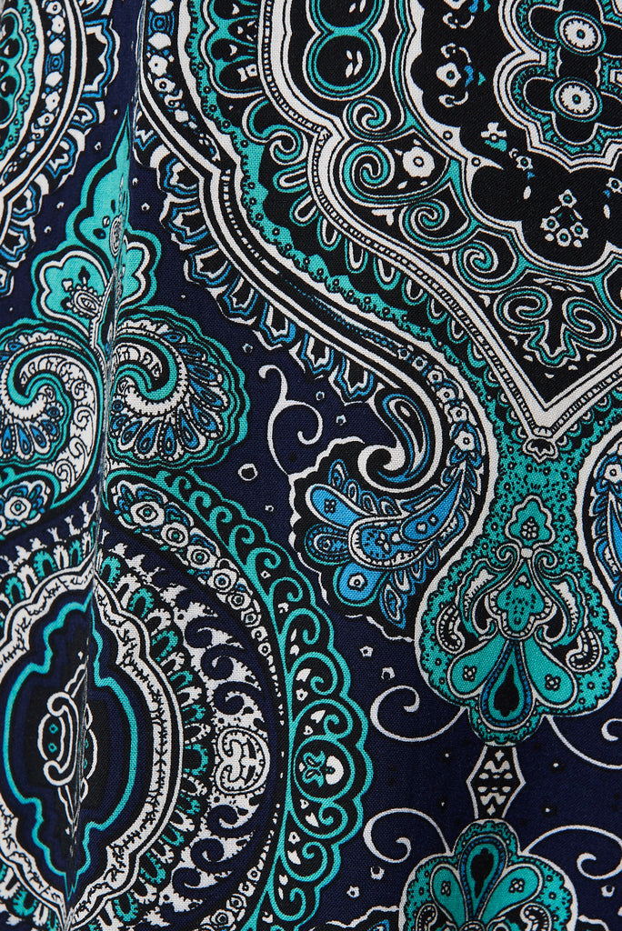 Gabby Lounge Pants In Teal Paisley Print - fabric