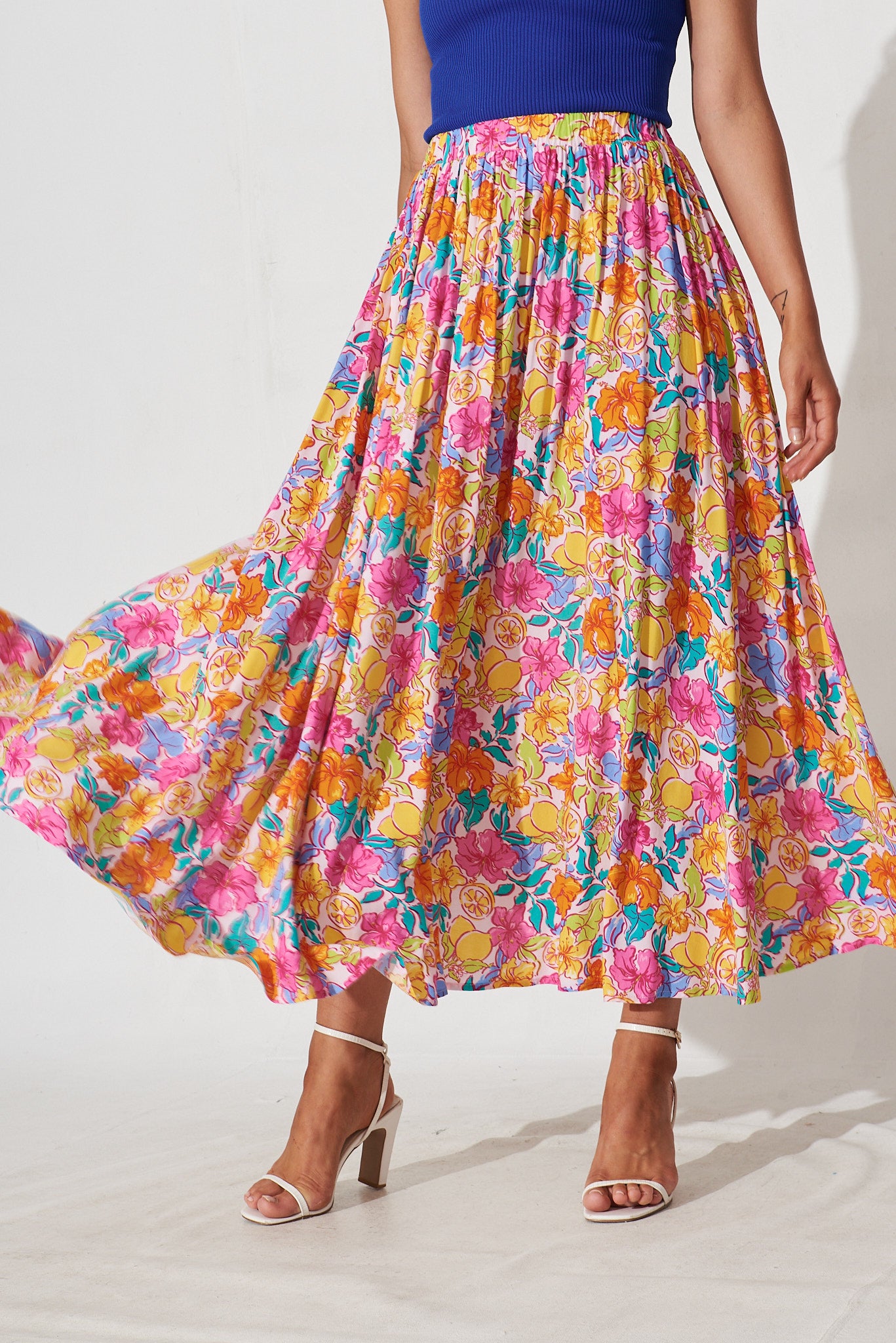 Eureka Maxi Skirt In Blush With Multi Floral – St Frock