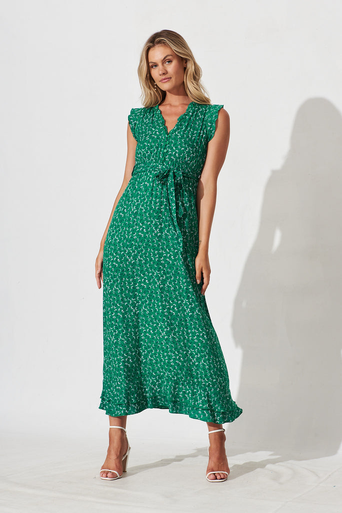Wolverhampton Maxi Dress In Green With White Floral - full length