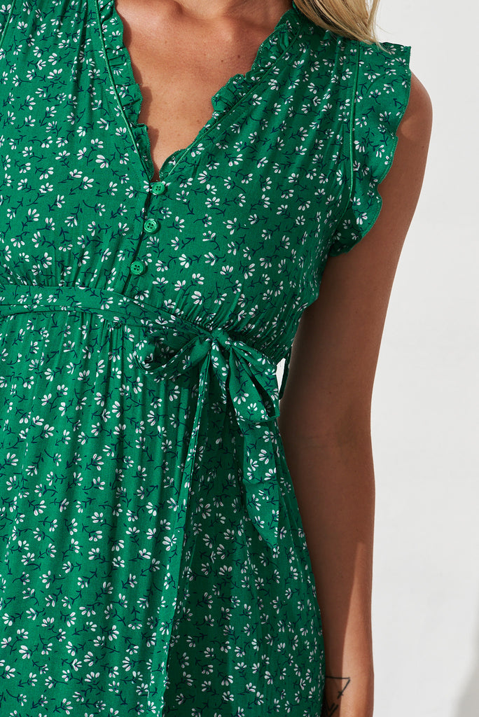 Wolverhampton Maxi Dress In Green With White Floral - detail