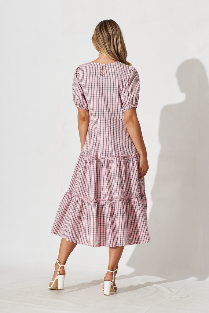 Ellalong Midi Dress In Pink With Black Check - back