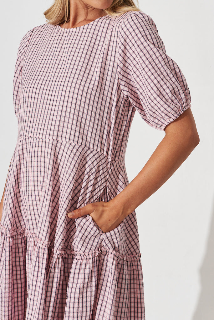 Ellalong Midi Dress In Pink With Black Check - detail