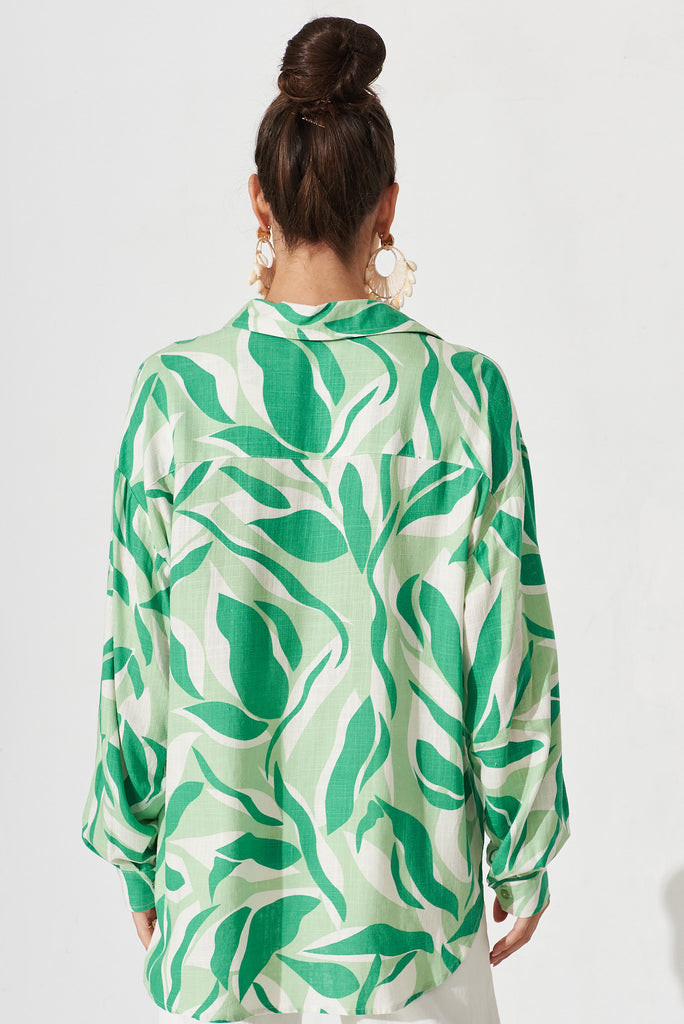 Aitana Shirt In White And Green Leaf Print - back