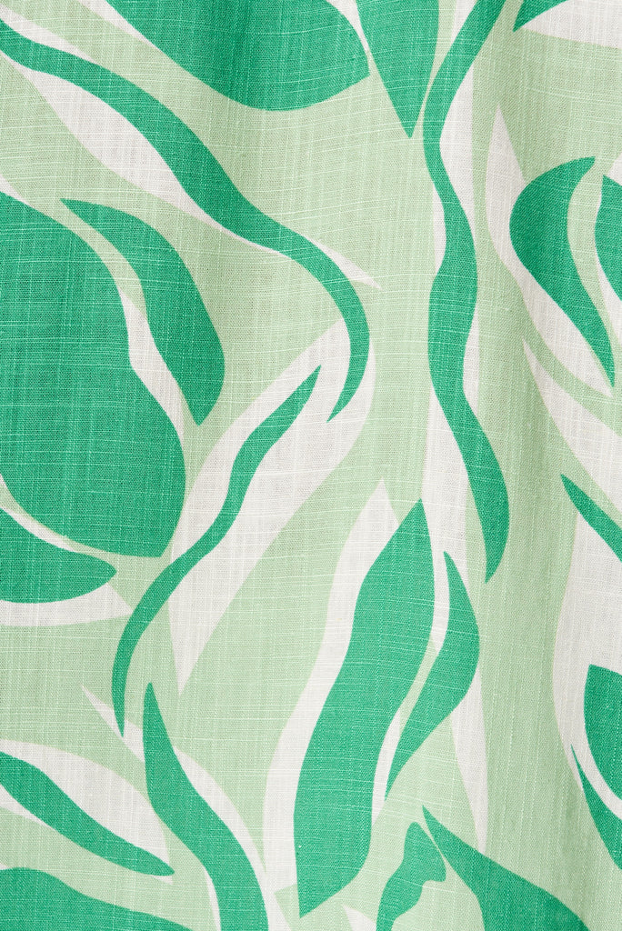 Aitana Shirt In White And Green Leaf Print - fabric