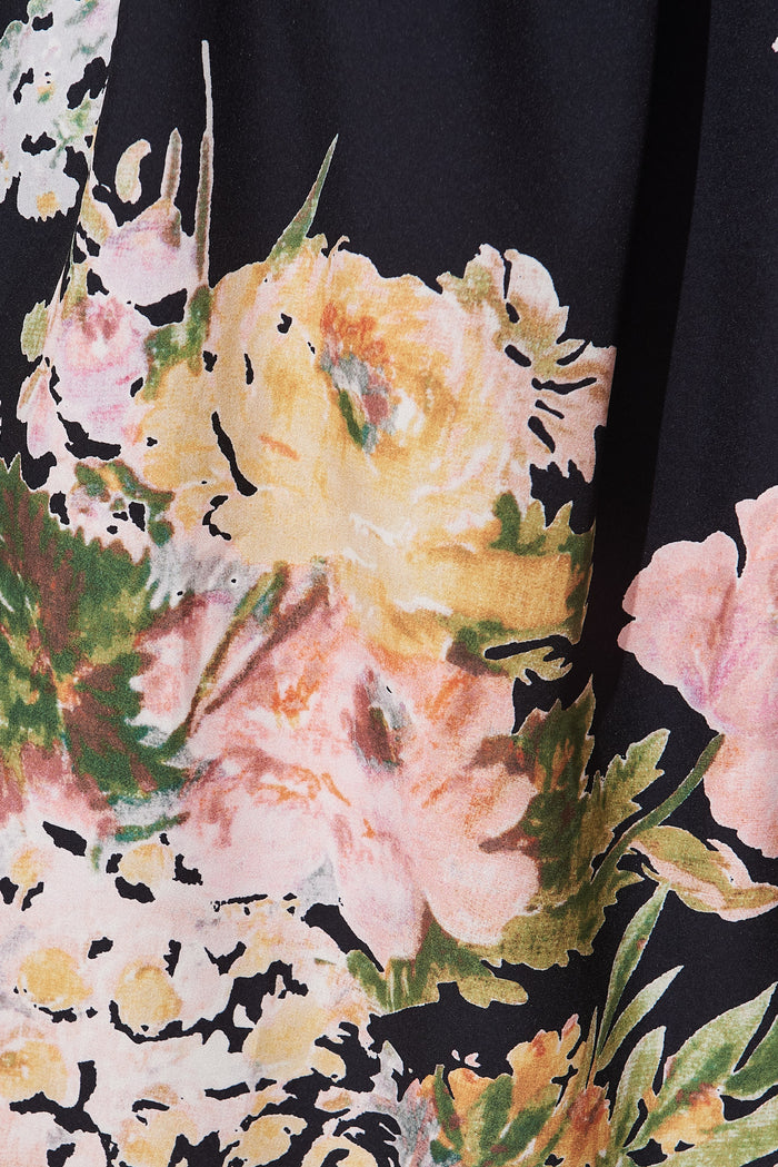 Berlyn Off Shoulder Maxi Dress Black With Pink Floral - fabric