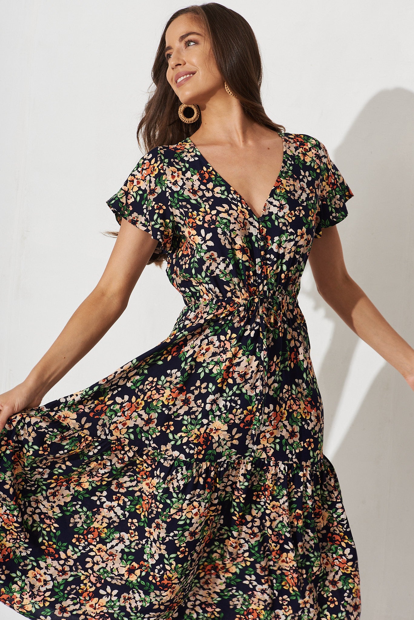 Danelle Midi Dress In Navy With Multi Floral – St Frock