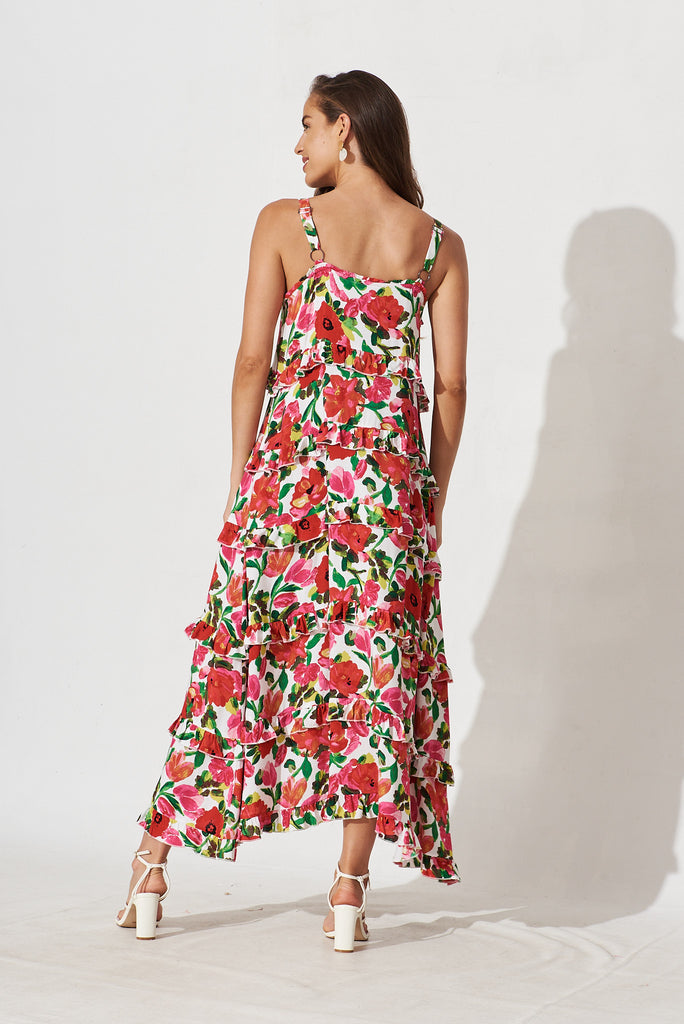 Aiyana Maxi Dress In White With Red Floral - back