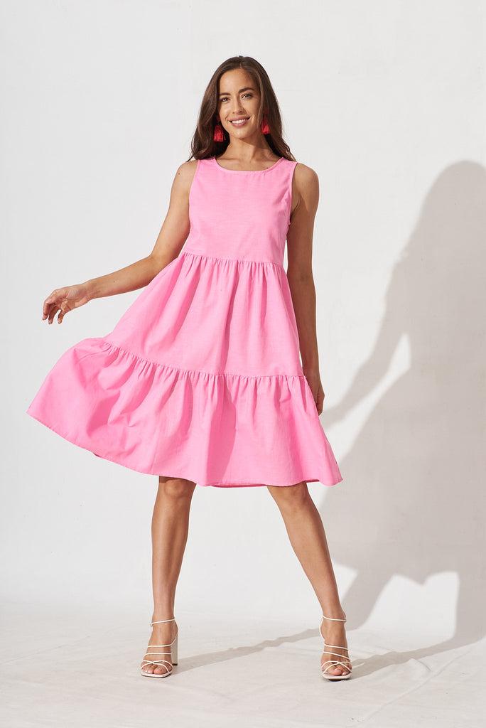 Nayeli Midi Dress In Pink Linen Blend - full length