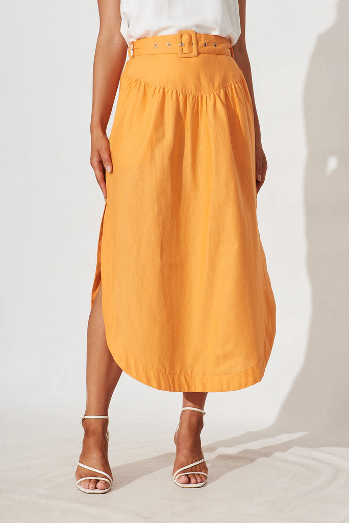 Marta Maxi Skirt In Tangerine Cotton Linen - front