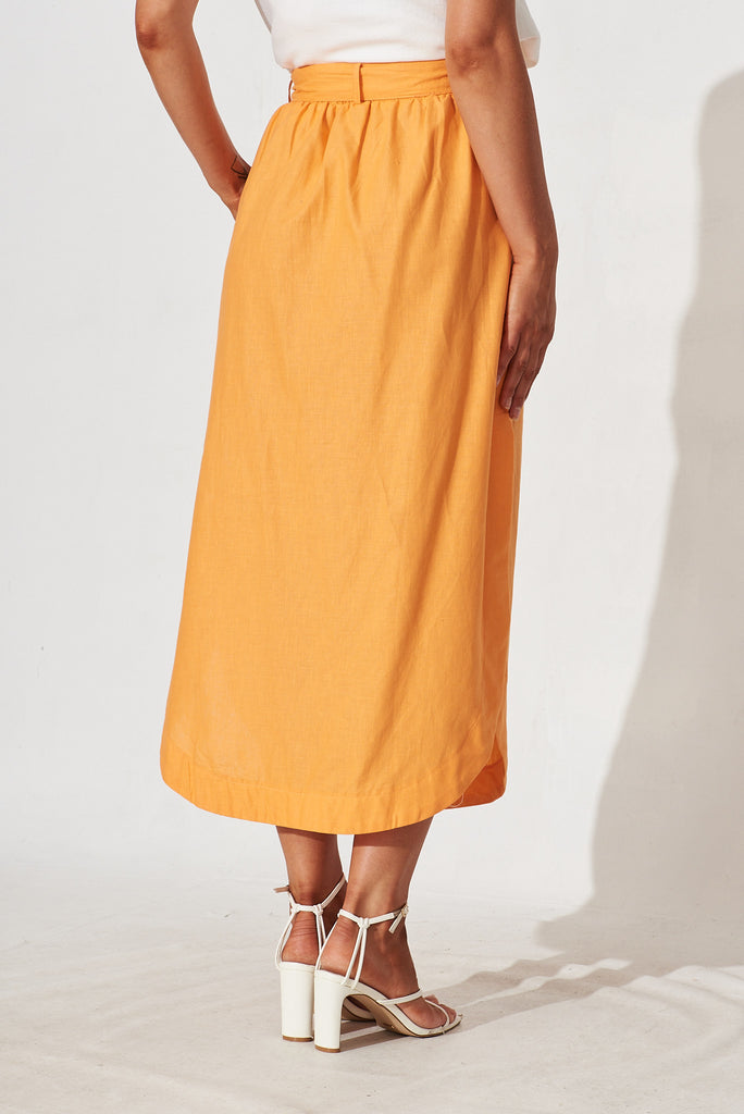 Marta Maxi Skirt In Tangerine Cotton Linen - back