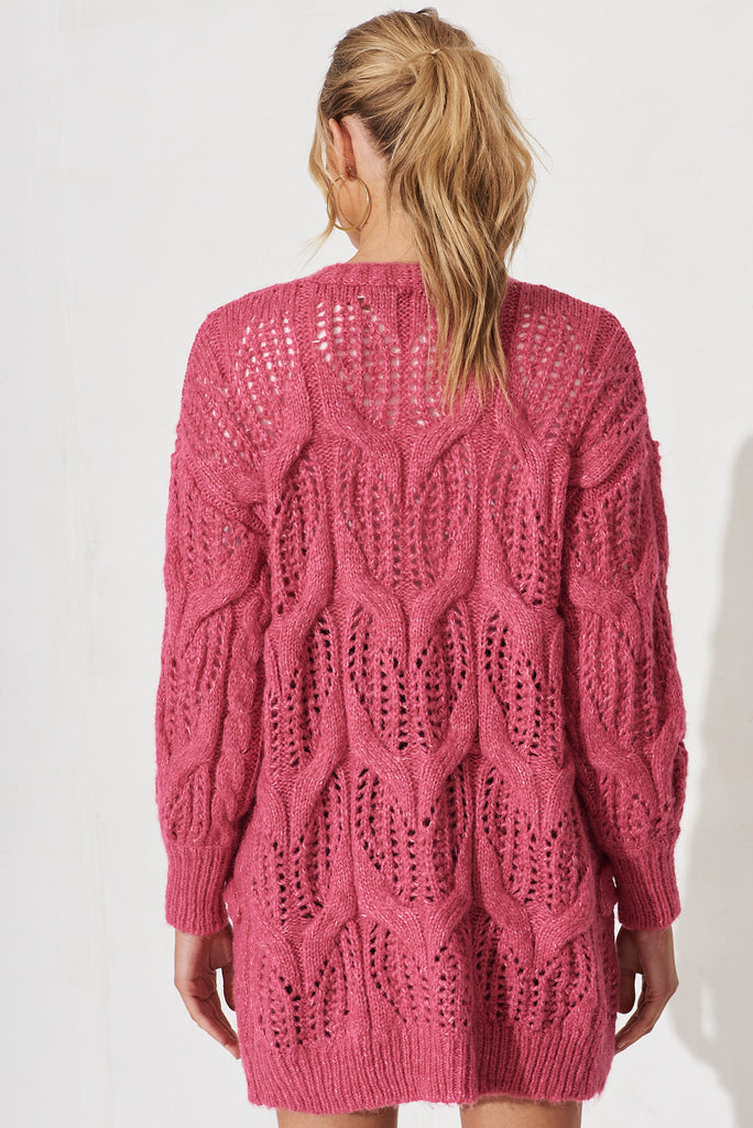 Turvey Knit Cardigan In Pink Marle Wool Blend - back