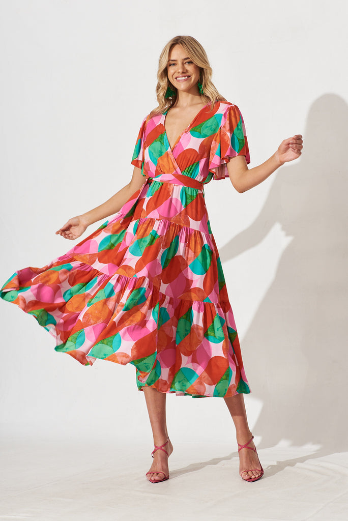 Kit Maxi Dress In Pink With Green Graphic Print - full length