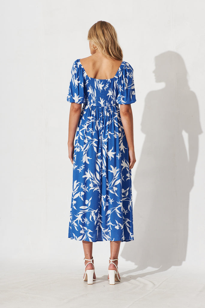Bern Maxi Dress In Blue With White Floral - back