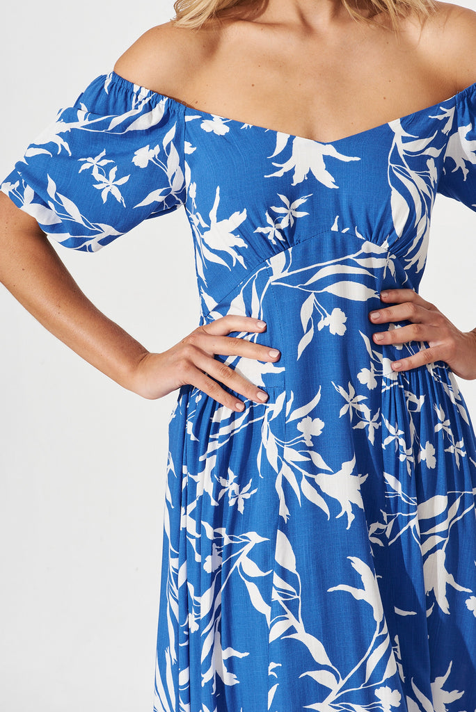 Bern Maxi Dress In Blue With White Floral - detail