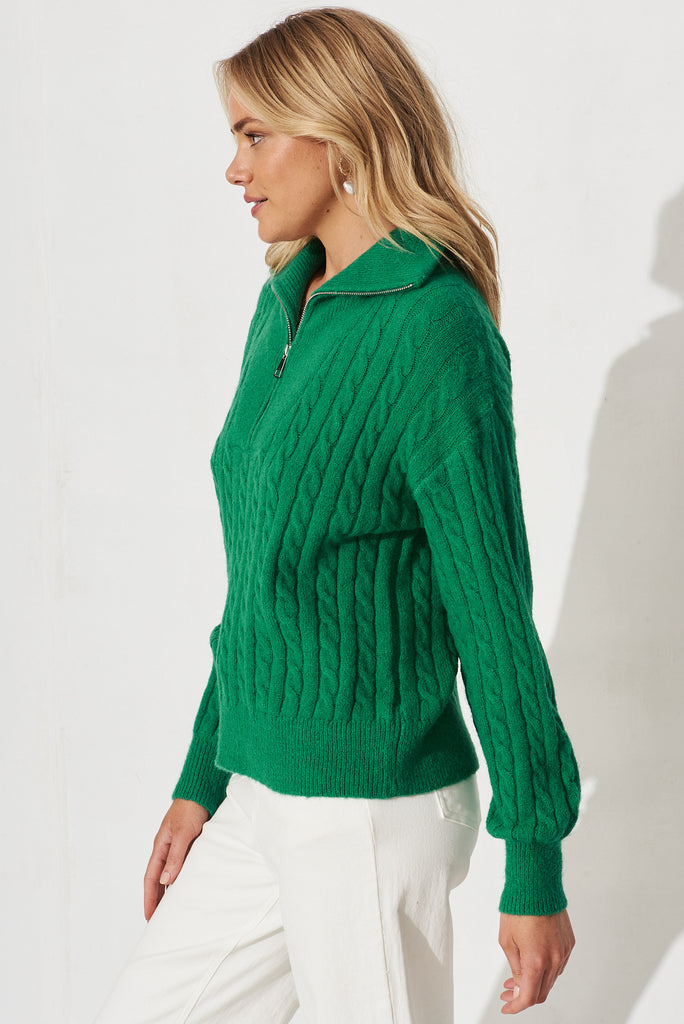 Tanna Zip Knit In Green Wool Blend - side