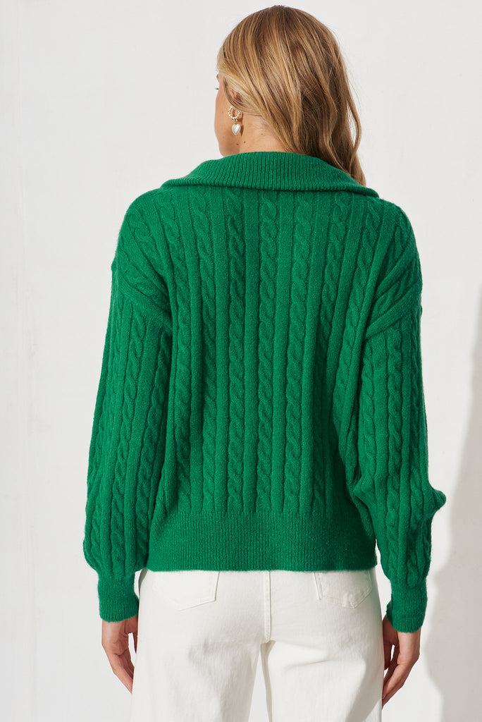 Tanna Zip Knit In Green Wool Blend - back