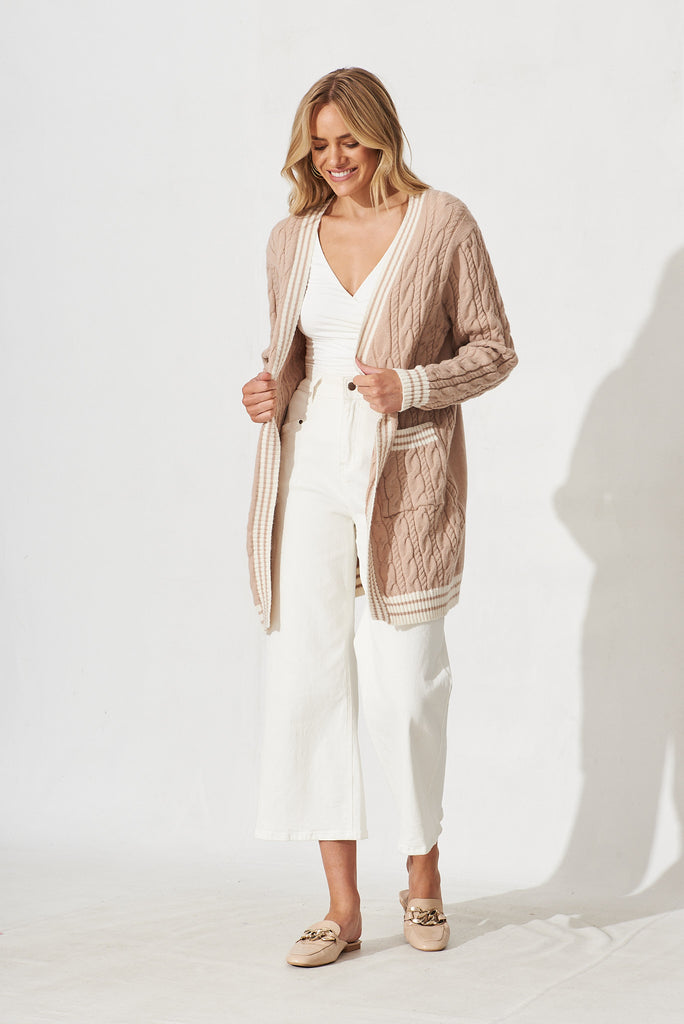 Goldington Knit Cardigan In Camel Wool Blend - full length