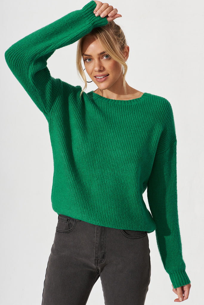 Valeria Knit In Emerald Wool Blend - front