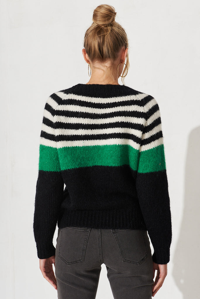 Wymington Knit Cardigan In Black Stripe Wool Blend - back