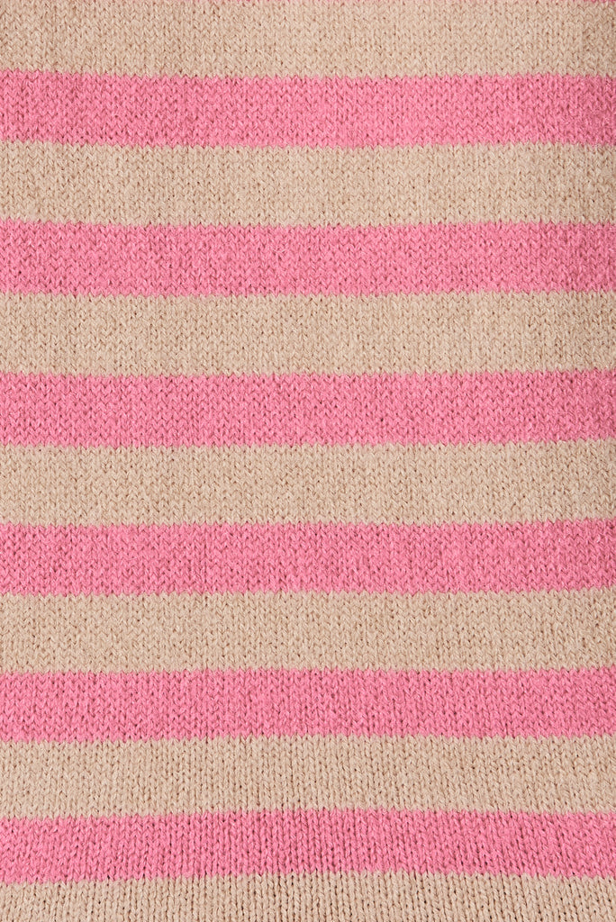 Biscot Knit In Camel With Pink Stripe Wool Blend - fabric