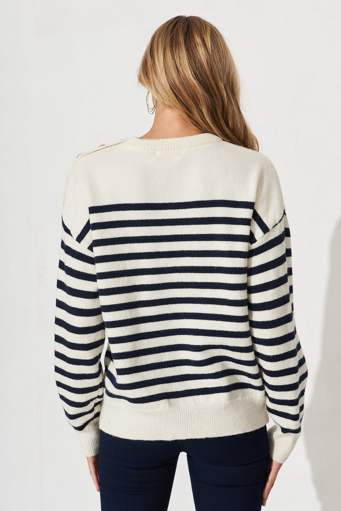 Biscot Knit In Cream With Black Stripe Wool Blend - back