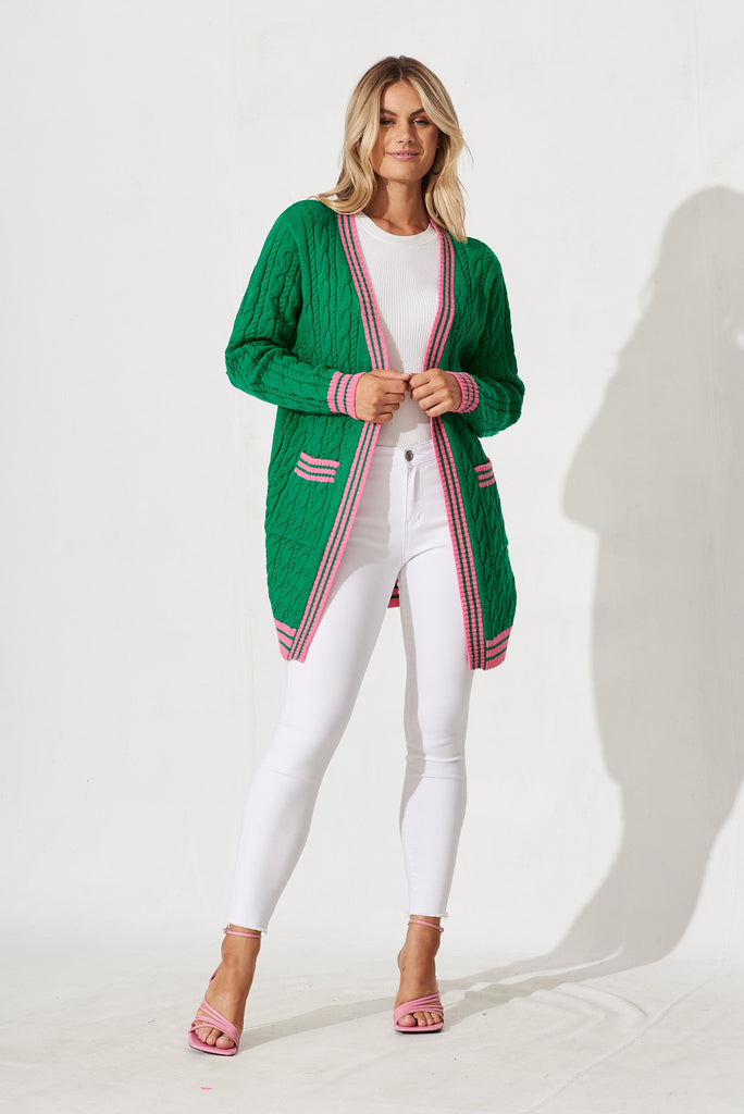 Goldington Knit Cardigan In Emerald Wool Blend - full length
