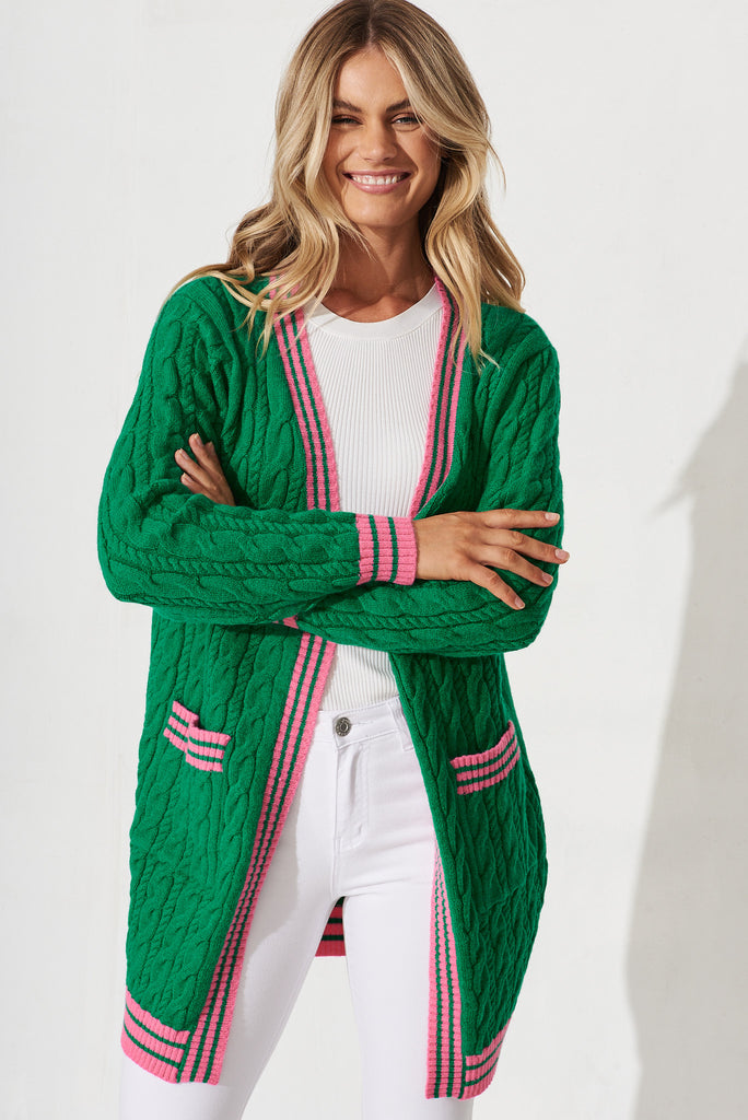 Goldington Knit Cardigan In Emerald Wool Blend - front