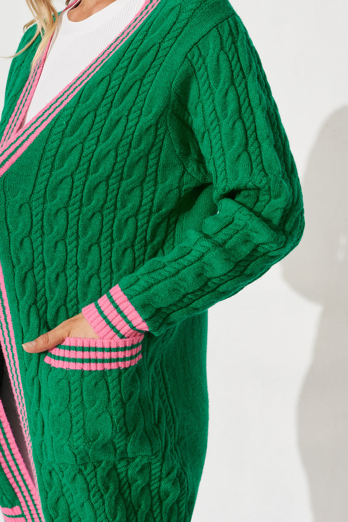Goldington Knit Cardigan In Emerald Wool Blend - detail