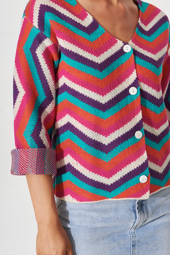 Syracuse Knit Cardigan In Dark Multi Geometric Cotton Blend - detail