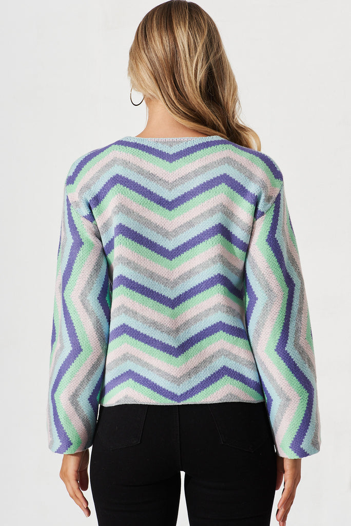 Syracuse Knit Cardigan In Pastel Multi Geometric Cotton Blend - back