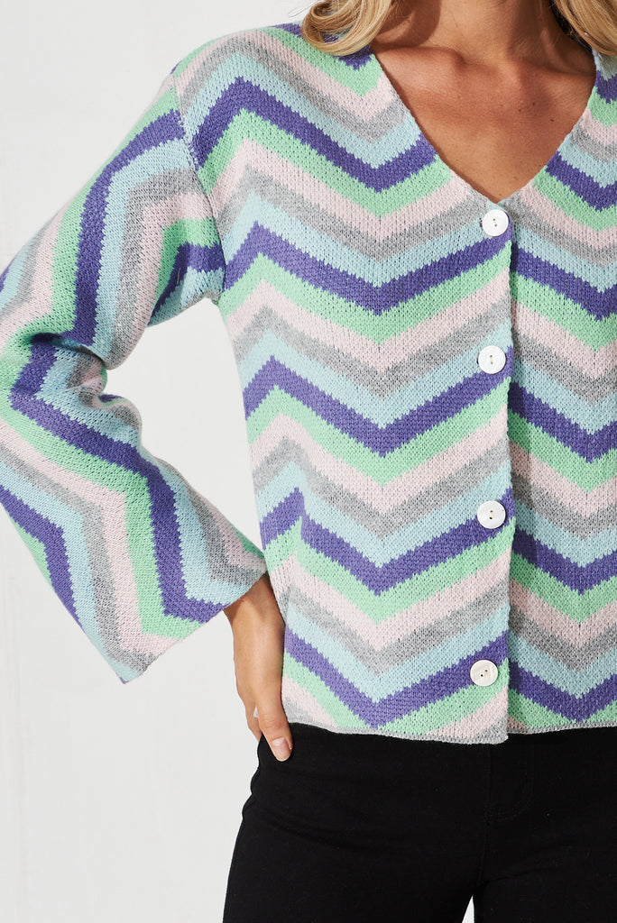 Syracuse Knit Cardigan In Pastel Multi Geometric Cotton Blend - detail