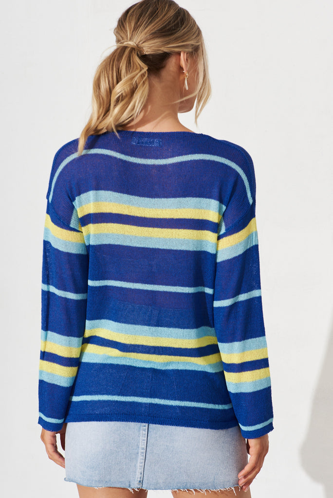 Monza Knit In Yellow And Blue Stripe Cotton Blend - back
