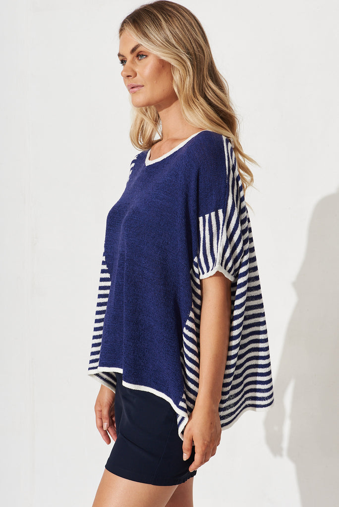 Matera Knit In Navy With White Stripe - side