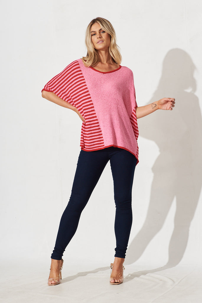 Matera Knit In Pink And Red Stripe - full length
