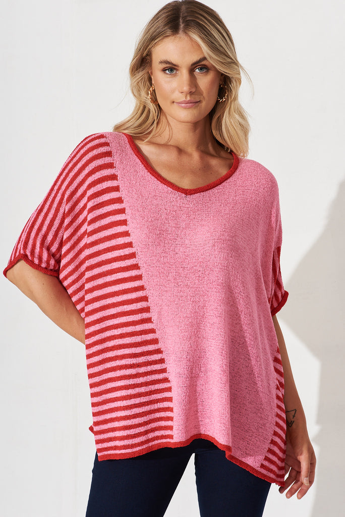 Matera Knit In Pink And Red Stripe - front