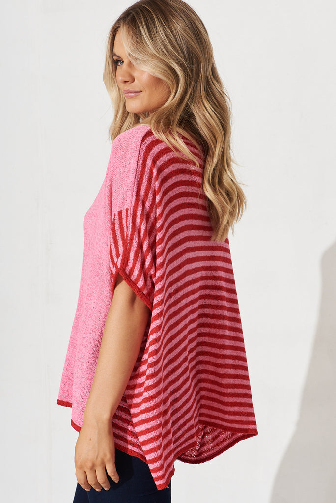 Matera Knit In Pink And Red Stripe - side