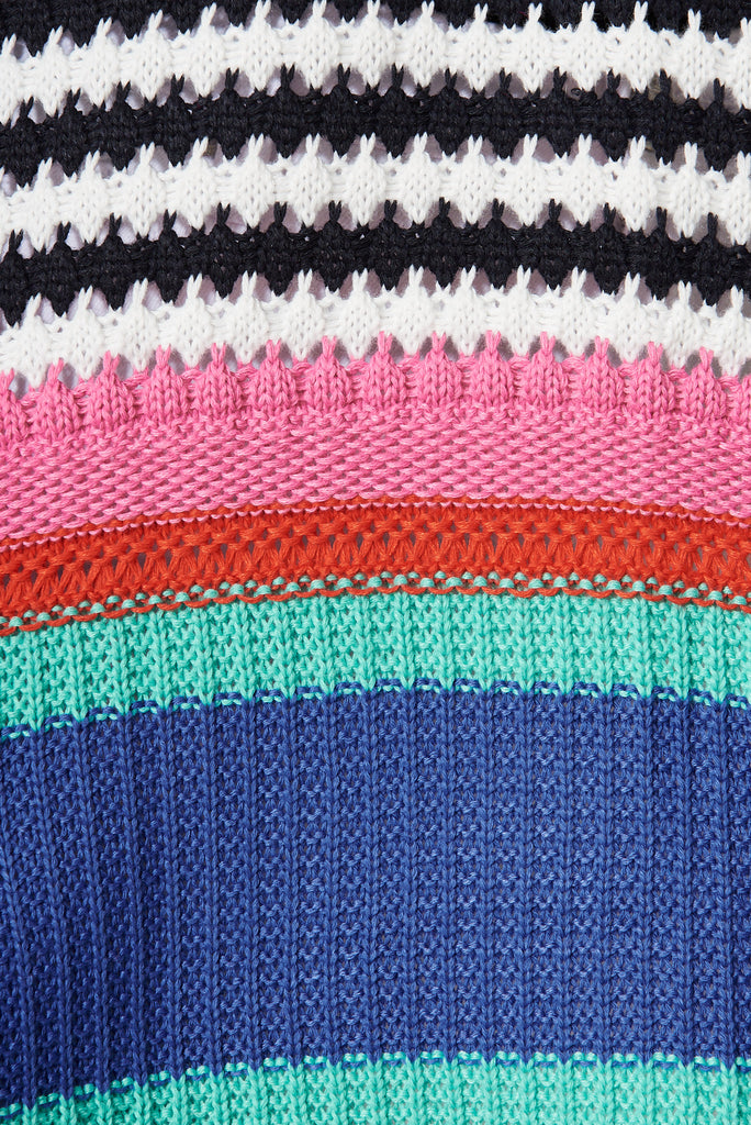 Trevi Knit Cardigan In Blue Multi Stripe Cotton Blend - fabric