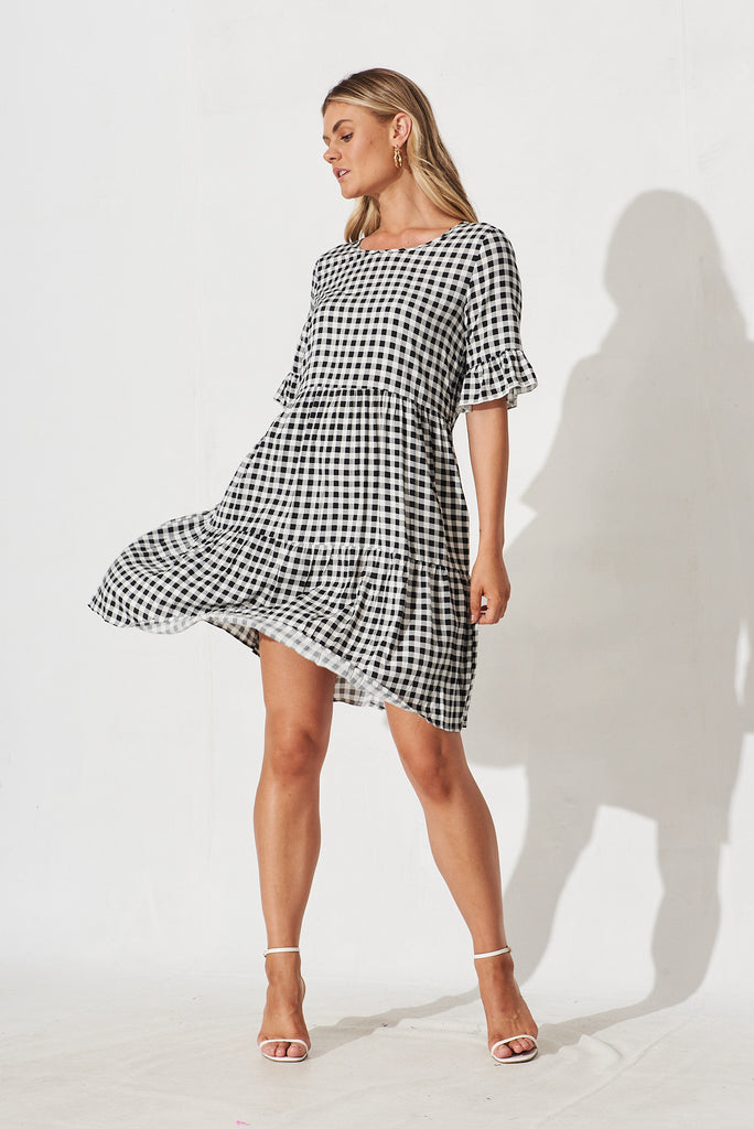 Malani Dress In Black With White Check - full length