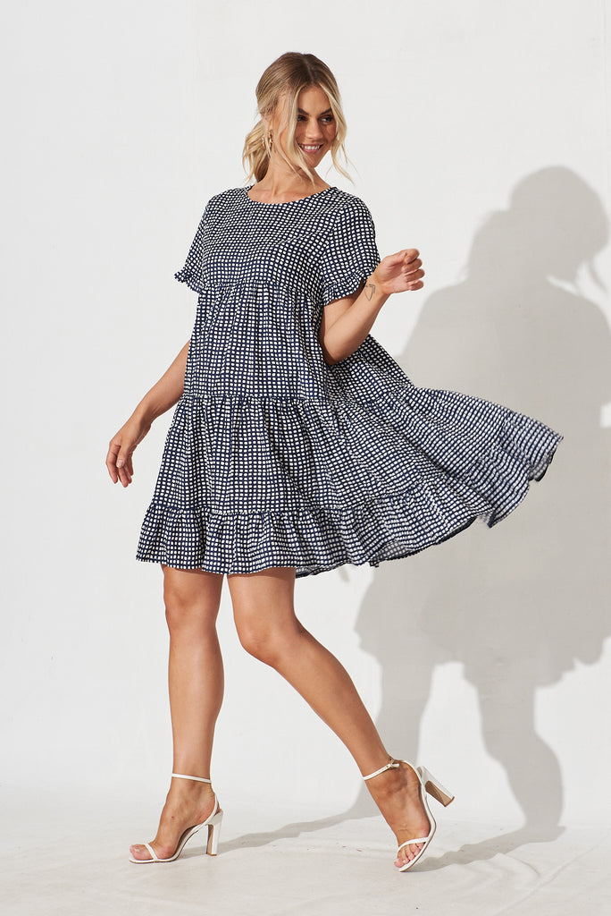 Emory Smock Dress In Navy With White Check Cotton - side