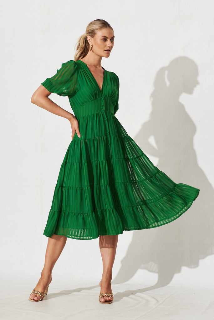 Modica Midi Dress In Green Chiffon - full length
