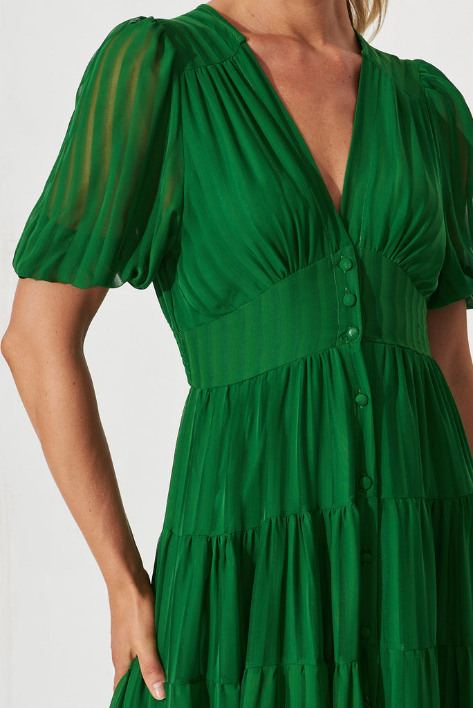 Modica Midi Dress In Green Chiffon - detail