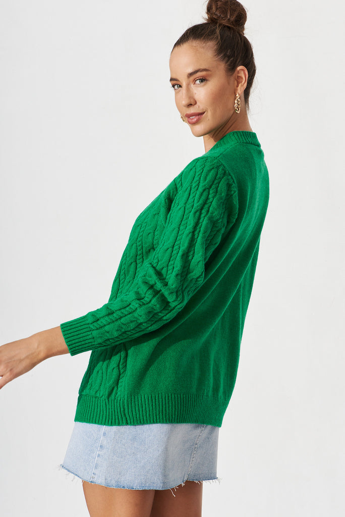 Aberdeen Knit Cardigan In Green Wool Blend - side