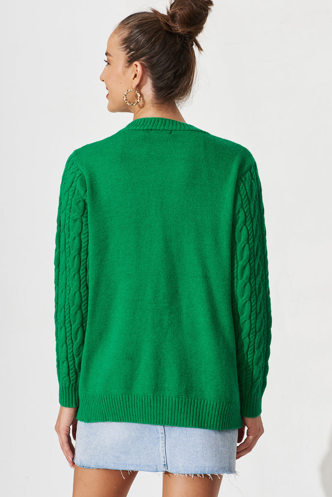 Aberdeen Knit Cardigan In Green Wool Blend - back