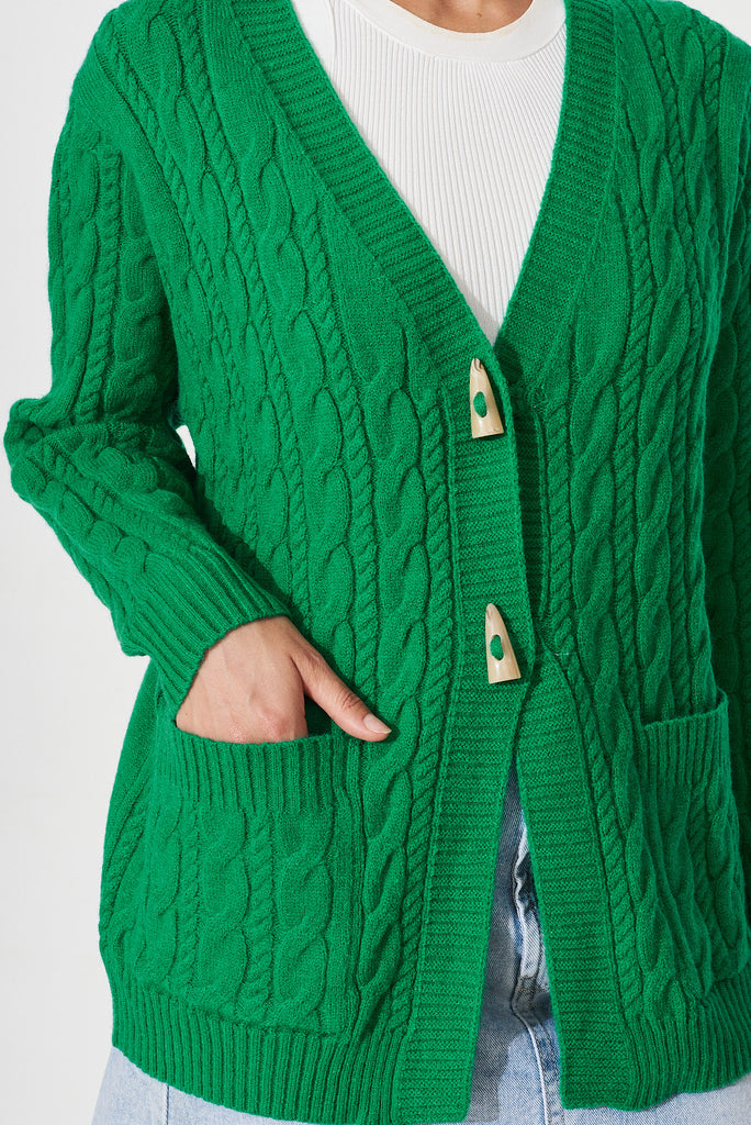 Aberdeen Knit Cardigan In Green Wool Blend - detail