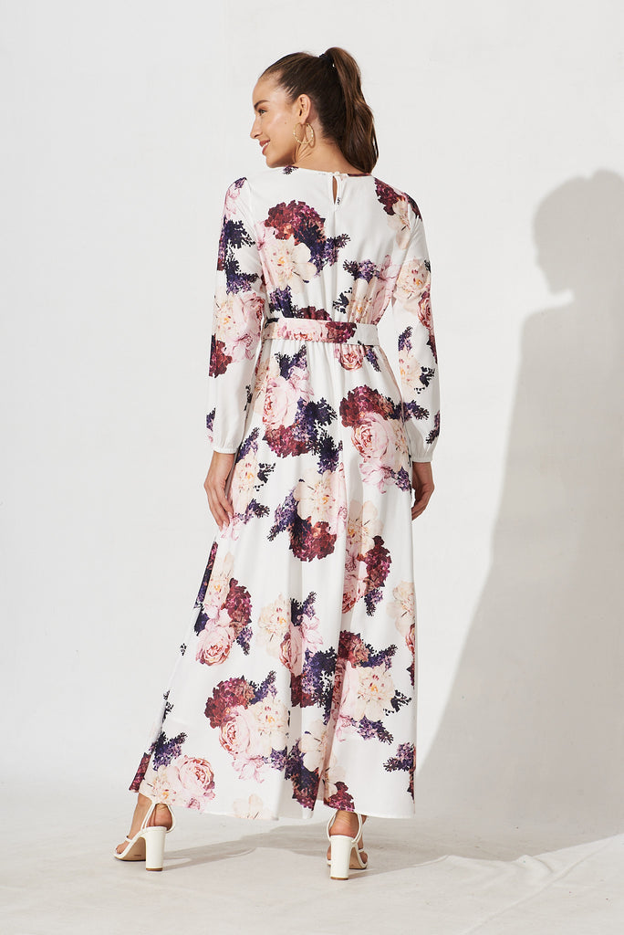Rana Maxi Dress In White With Purple Floral - back