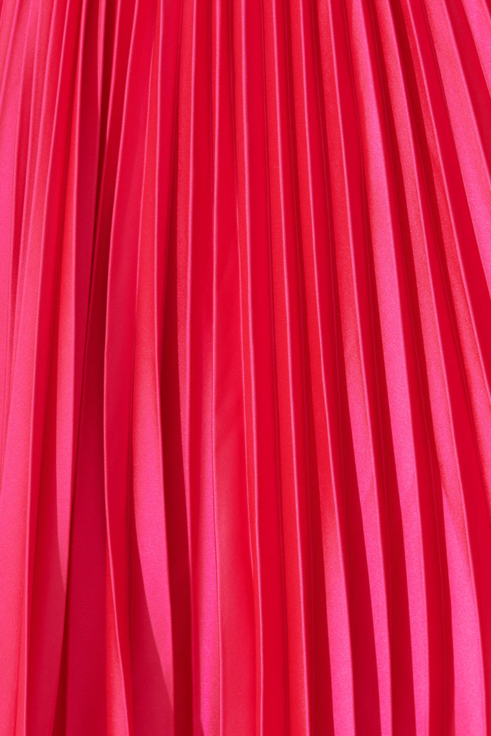 Anetta Midi Dress In Pleated Hot Pink Satin - fabric